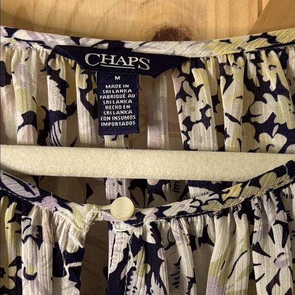 EUC Chaps Floral Bell Sleeve Blouse - Black, White, Cream - Picture 2 of 5